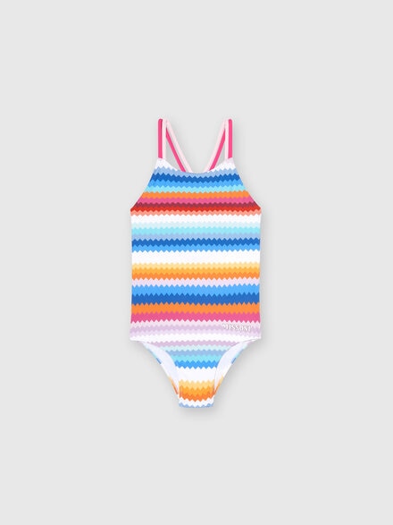 One-piece swimming costume with zigzag pattern and logo lettering, Multicoloured  - KS24SP08BV00FVSM923