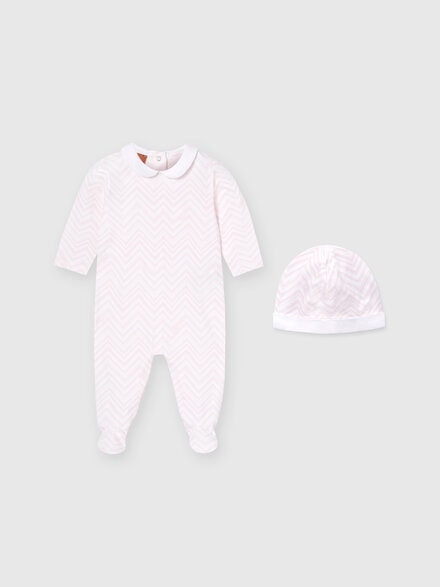 Two-piece set with cotton jumpsuit and docker hat with zigzag pattern, Multicoloured  - KS24SU00BV00FWS019I