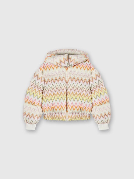 Zig zag nylon down jacket with hood, Beige & Multicoloured  - KS24WF00BV00GVS01H2