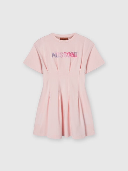 Short-sleeved cotton dress with logo lettering, Pink   - KS24WG01BV00GVS30F3