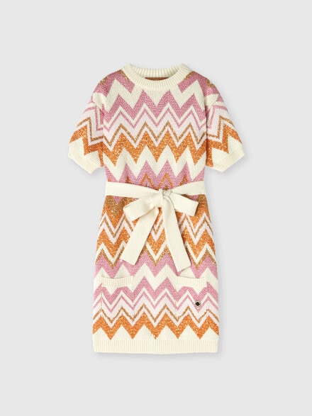 Cotton and cashmere lamé blend dress, Beige & Multicoloured  - KS24WG05BV00GVS01H3