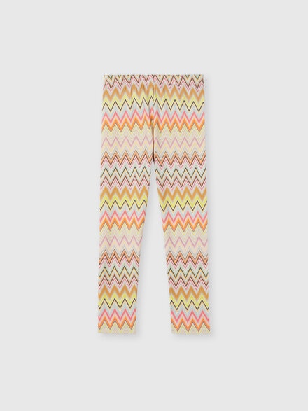 Zig zag stretch cotton leggings with logo, Beige & Multicoloured  - KS24WI06BV00GVS01H2