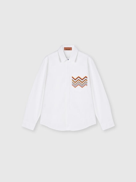 Cotton shirt with zigzag detail on the breast pocket, White & Multicoloured   - KS24WJ01BV00GWS019C