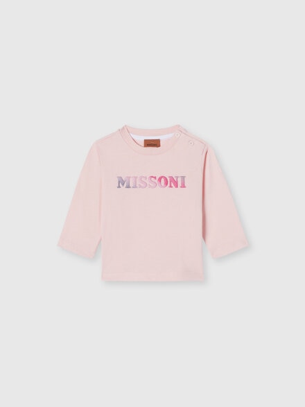 Long-sleeved cotton crewneck T-shirt with logo, Pink   - KS24WL00BV00GVS30F3