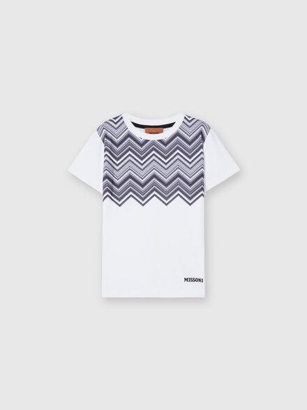 Cotton crewneck T-shirt with zig zag insert and logo, Black & White - KS24WL08BV00GWSM92N