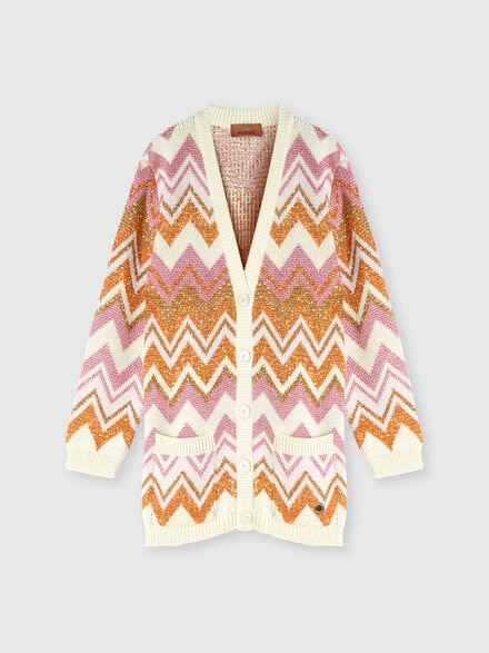 Cotton and cashmere lamé blend cardigan, Beige & Multicoloured  - KS24WM00BV00GVS01H3