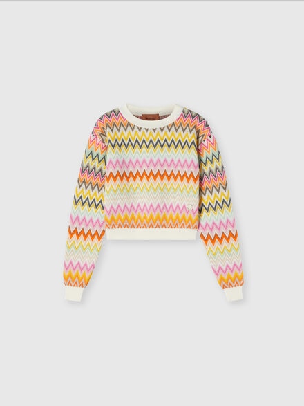 Crewneck sweater in zigzag wool knit, Multicoloured  - KS24WN01BV00GVSM923