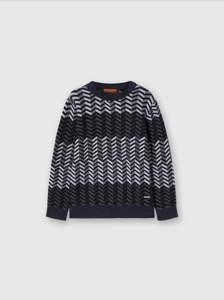 Crewneck sweater in zigzag virgin wool, Black & White - KS24WN03BV00GWSM92O