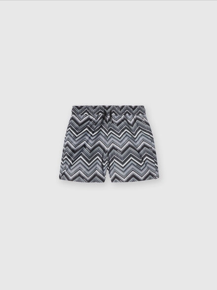 Swim shorts with zigzag print and drawstring waist, Black & Multicoloured  - KS24WP02BV00GWS91OA