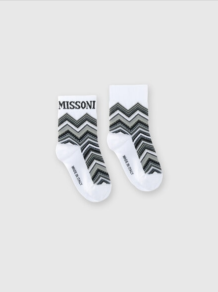 Short socks in zig zag cotton blend with logo, Black & Multicoloured  - KS24WS09BV00GWS91OA