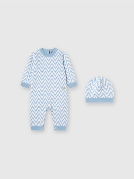 Zig zag cotton and cashmere romper, Light Blue & White - KS24WU00BV00GWS72KG