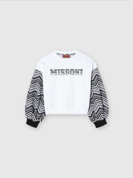 Cotton crewneck sweatshirt with zigzag sleeves and logo, Black & White - KS24WW01BV00GVSM92N