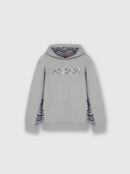 Cotton sweatshirt with hood, zig zag inserts and logo, Grey - KS24WW05BV00GWS91O8