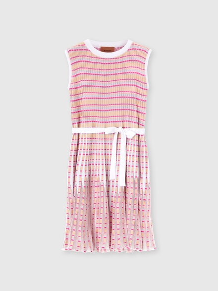 Gestreiftes Kleid mit plissiertem Rock aus 100 % Viskose, Mehrfarbig  - KS25SG02BV00HMSM923