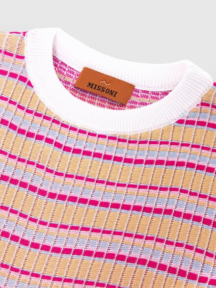 Striped dress with pleated skirt in 100% viscose, Multicoloured  - KS25SG02BV00HMSM923
