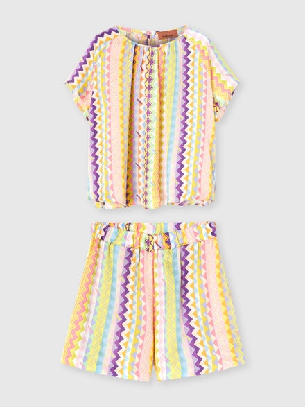 Zweiteiliges Set mit kurzärmligem Hemd und Shorts mit Zickzack-Muster., Mehrfarbig  - KS25SG03BV00HMSM923