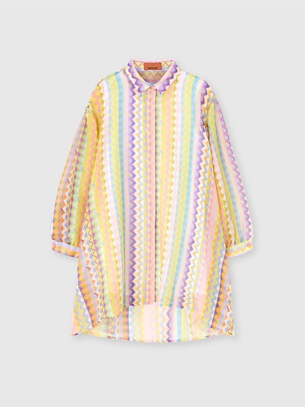 Cotton and silk blend dress with zig-zag pattern, Multicoloured  - KS25SG06BV00HMSM923
