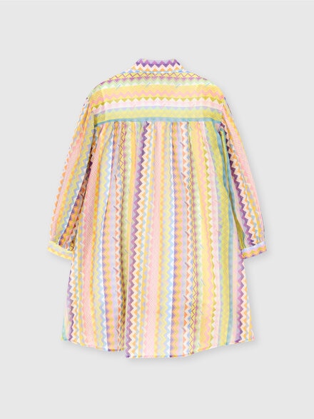 Cotton and silk blend dress with zig-zag pattern, Multicoloured  - KS25SG06BV00HMSM923