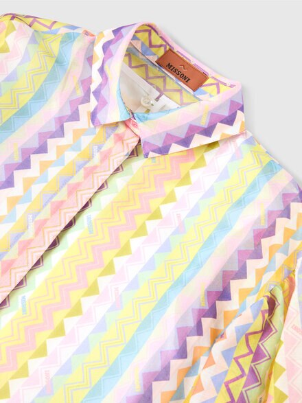 Cotton and silk blend dress with zig-zag pattern, Multicoloured  - KS25SG06BV00HMSM923