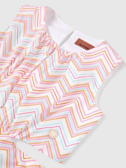 Abito corto in 100% cotone stampa zig zag, Bianco Multicolore   - KS25SG09BV00HMS019C