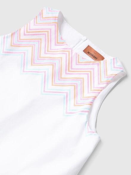 Short dress in 100% cotton with zigzag print insert, White Multicoloured   - KS25SG0ABV00HMS019C