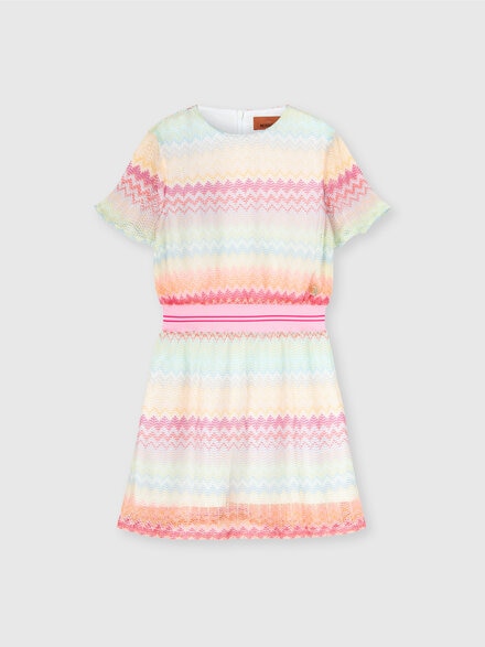 Kurzes Kleid aus Viskose mit Chevron-Muster, Mehrfarbig  - KS25SG0BBV00HMSM9RT