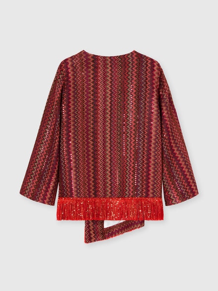 Asymmetrical long-sleeved shirt with chevron pattern, Multicoloured  - KS25SJ00BV00HMS80DT