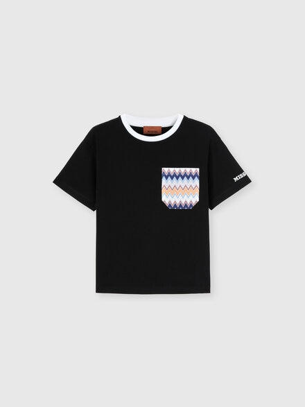 Crew-neck T-shirt with zigzag print on pocket, Black - KS25SL01BV00HNS91PM