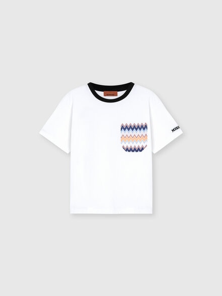 Crew-neck T-shirt with zigzag print on pocket, White  - KS25SL01BV00HNSM92N