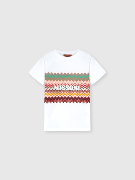 T-shirt with zig-zag print and front logo, White Multicoloured   - KS25SL02BV00HNS019C