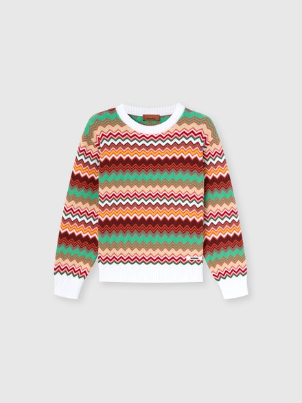 Chevron knit crew neck sweater, Multicoloured  - KS25SN00BV00HNSM923