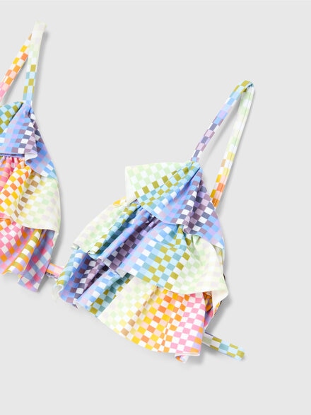 Bikini triangular con estampado de cuadros y volantes, Multicolor  - KS25SP00BV00HMSM923