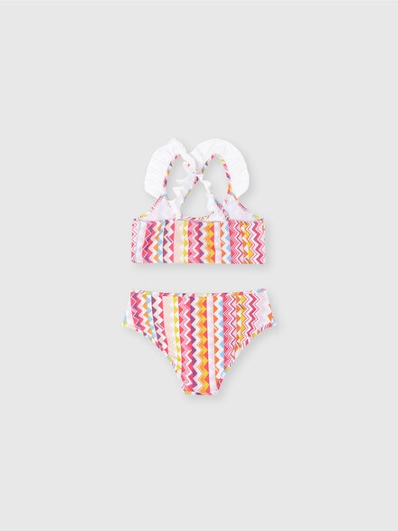 Bikini con top stampa zig zag e rouches, Multicolore  - KS25SP02BV00HMSM9RW