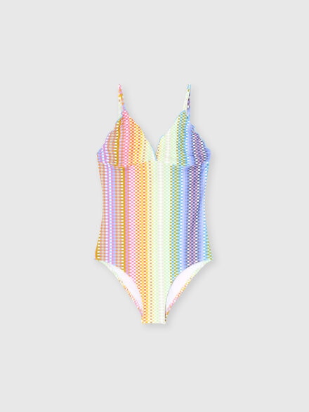 One-piece swimsuit with checkered print, Multicoloured  - KS25SP06BV00HMSM923