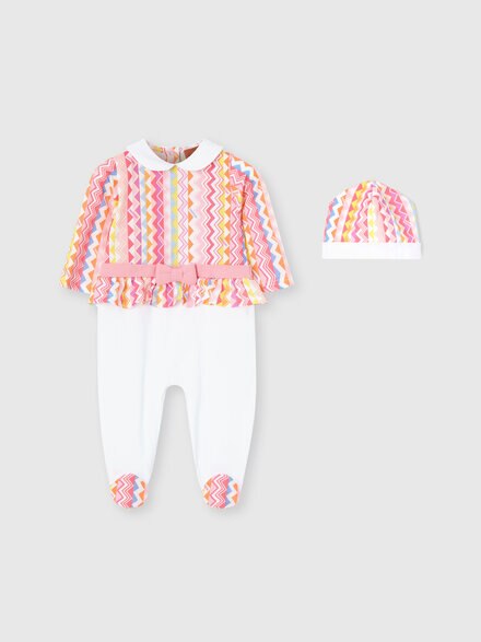 Newborn onesie and bonnet set with zig-zag print and logo, Multicoloured  - KS25SU00BV00HMSM9RW