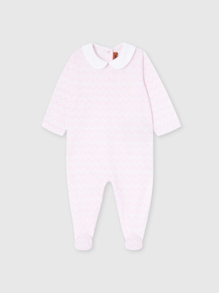 Newborn romper and beanie set in 100% cotton with zigzag pattern, White &  Pink  - KS25SU01BV00HMS019I