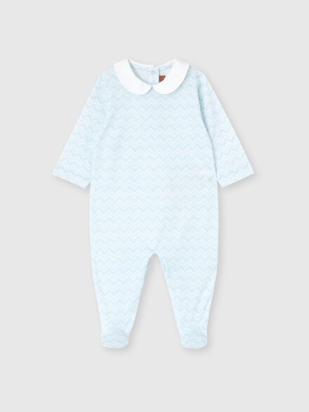 Newborn romper and beanie set in 100% cotton with zigzag pattern, White & Blue - KS25SU02BV00HNS72KG