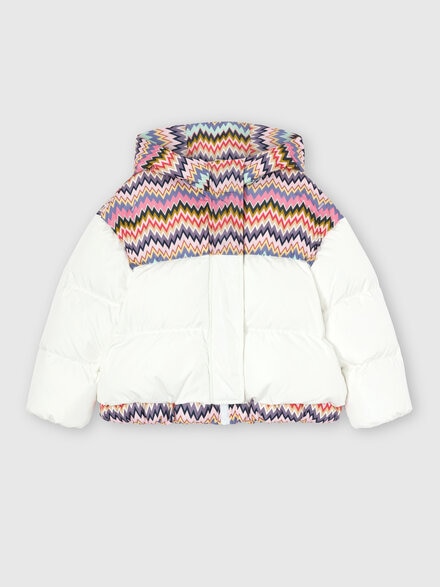 Hooded down jacket with zigzag inserts, Multicoloured  - KS25WF01BV00IFS01H2