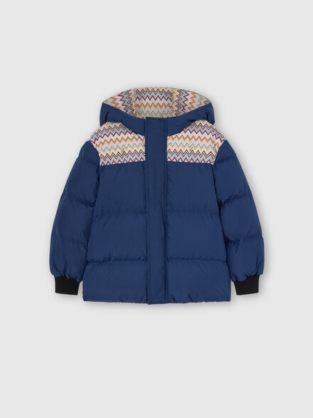 Hooded down jacket with zigzag inserts, Multicoloured  - KS25WF02BV00IGS72O6