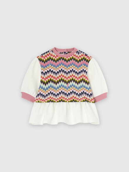Cotton dress with zigzag inserts, Multicoloured  - KS25WG00BV00IFS01H2