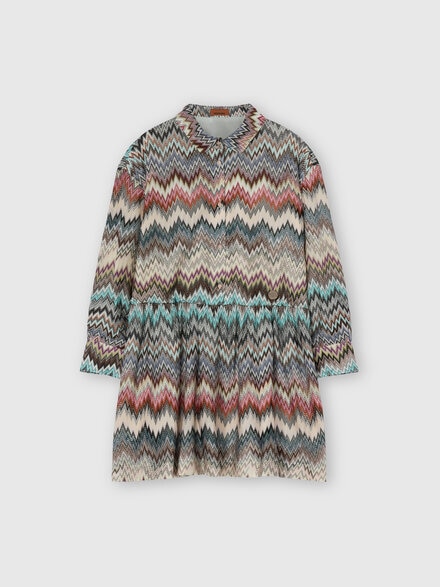 Viscose dress with zigzag pattern and flounce, Multicoloured  - KS25WG01BV00IFSM923