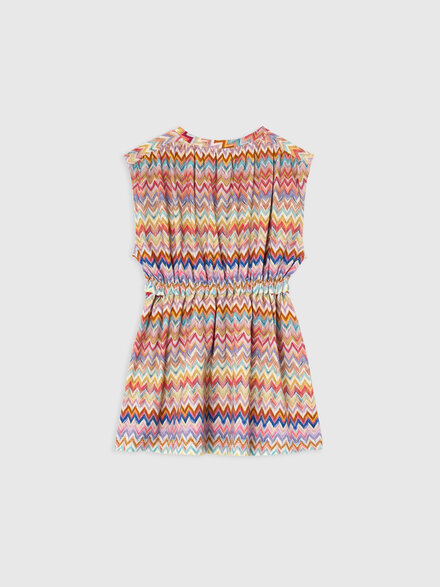 &Auml;rmelloses kurzes Kleid mit Zickzack-Motiv, Wei&szlig; & Mehrfarbig - KS26SG00BV00JHS019C