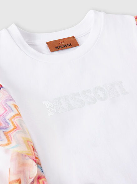 Short dress with short sleeves, printed logo and zig zag details, White  - KS26SG02BV00JHS019E