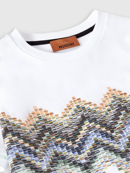 T-shirt in puro cotone con stampa zig zag, Bianco & Multicolore - KS26SL03BV00JIS019C
