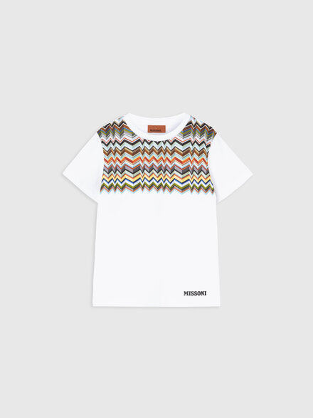 Pure cotton t-shirt with zig zag insert, White & Multicoloured - KS26SL04BV00JIS019C