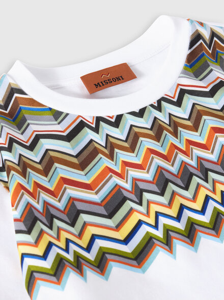 Pure cotton t-shirt with zig zag insert, White & Multicoloured - KS26SL04BV00JIS019C