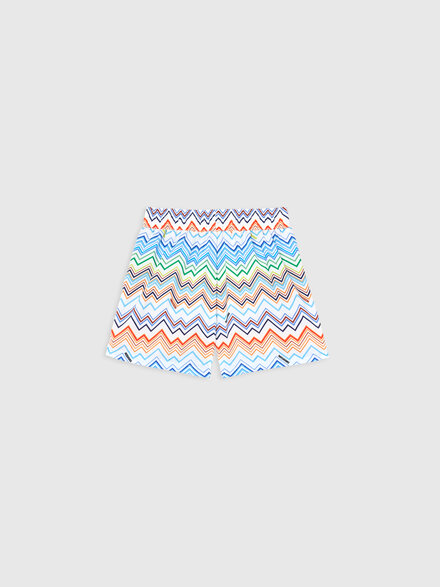Mid-length swim shorts with zig zag print and logo, White & Multicoloured - KS26SP04BV00JIS019C
