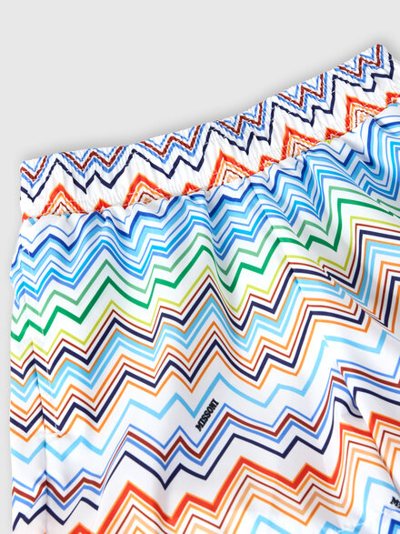Mid-length swim shorts with zig zag print and logo, White & Multicoloured - KS26SP04BV00JIS019C