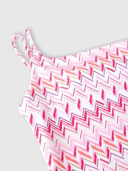 One-shoulder one-piece swimsuit with zig zag print, White & Fuchsia - KS26SP05BV00JHS30CM
