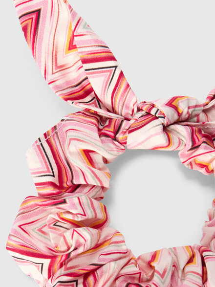 Pure cotton scrunchies with zig zag motif, White  - KS26SS03BV00JHS30GC